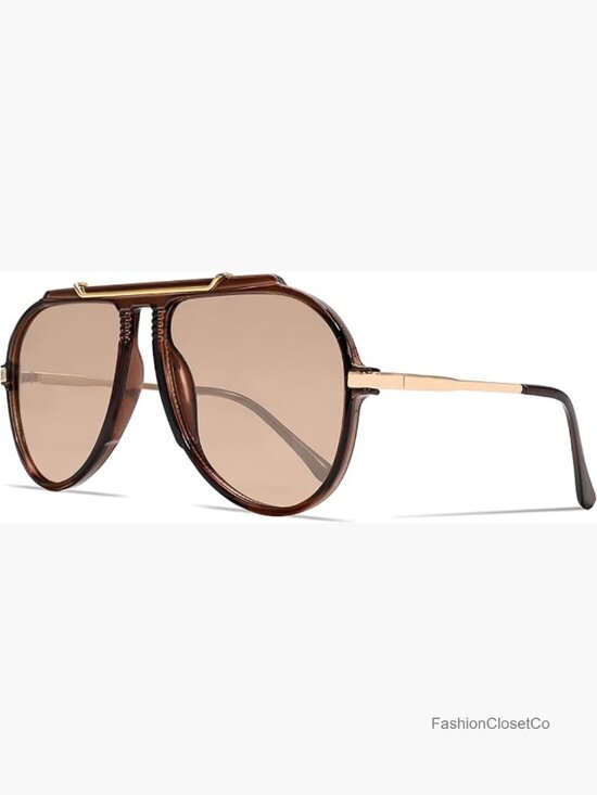 Oversized Aviator Sunglasses Gold Metal Retro 70s Square UV Protection Tangle main image 5